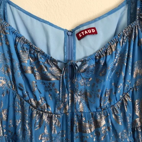 Staud Blue and Silver Long-sleeve Babydoll Dress - Picture 3 of 7